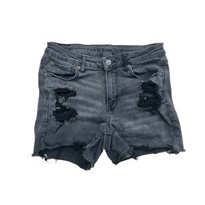 American Eagle Ne(x)t Level Stretch Distressed Black Denim Shorts Womens Size 8